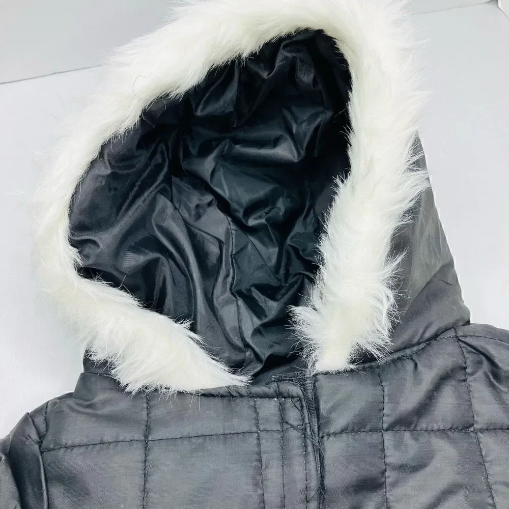 Small Dog Puffer Sleeveless Vel cro Fastened Fur Hoodie In Black